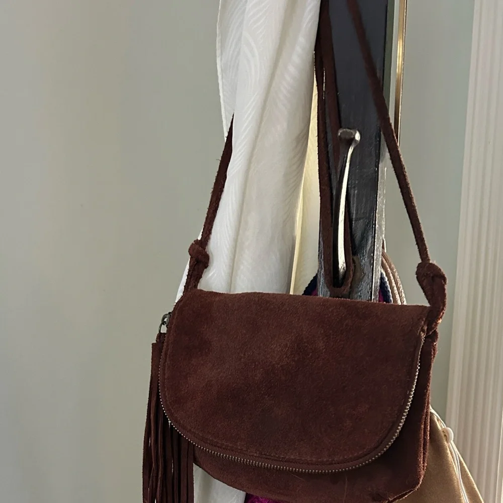 Festival Genuine Leather Brown Suede Crossbody Bag Perfect Concert Bag - Picture 11 of 14